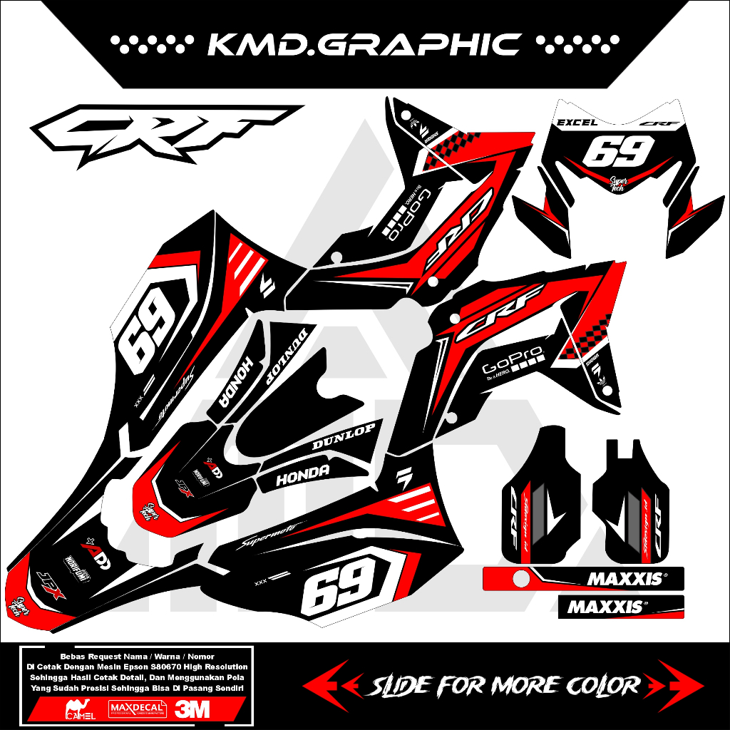 DECAL FULLBODY CRF 150L SIMPLE ELEGAN VARIAN HITAM MERAH PUTIH SUPER GLOSSY PREMIUM  GLOSSY PREMIUM