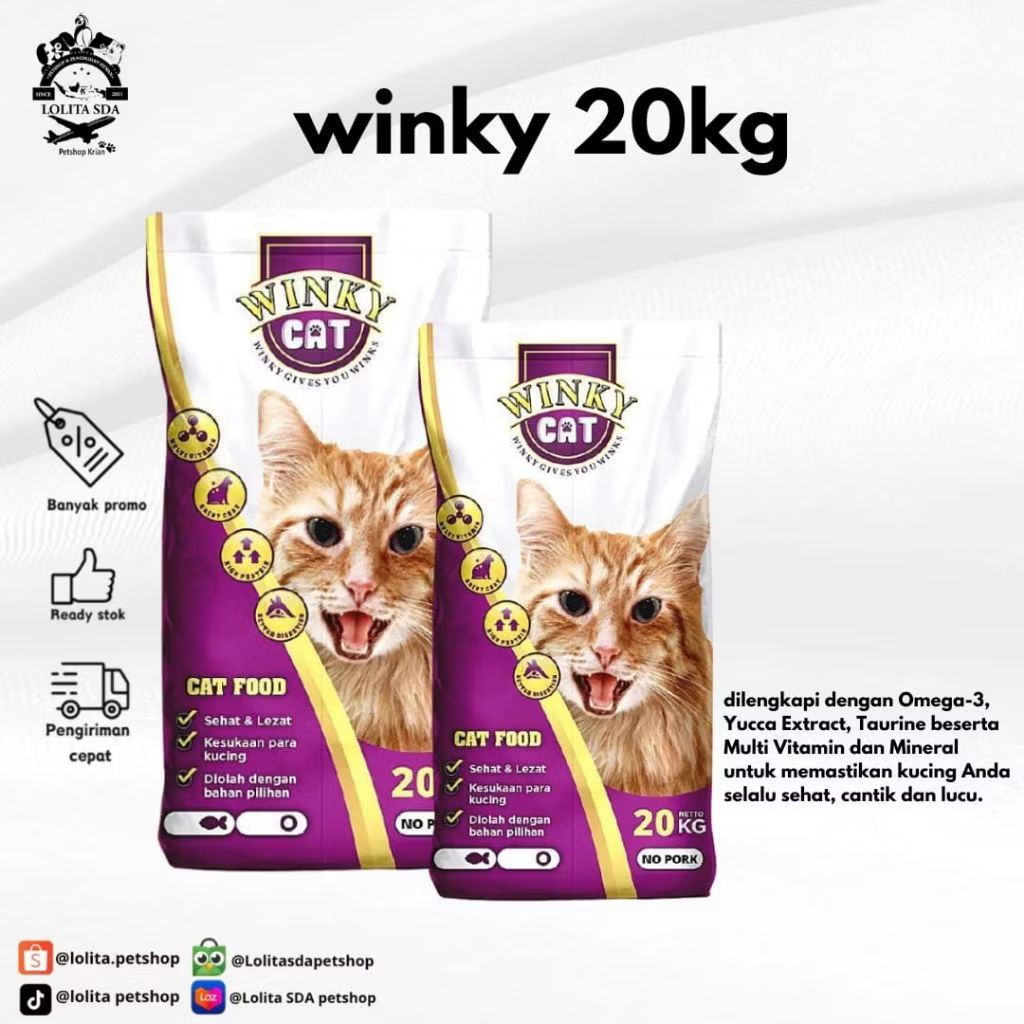 makanan kucing Winky / cat food kemasan 1 sak 20kg
