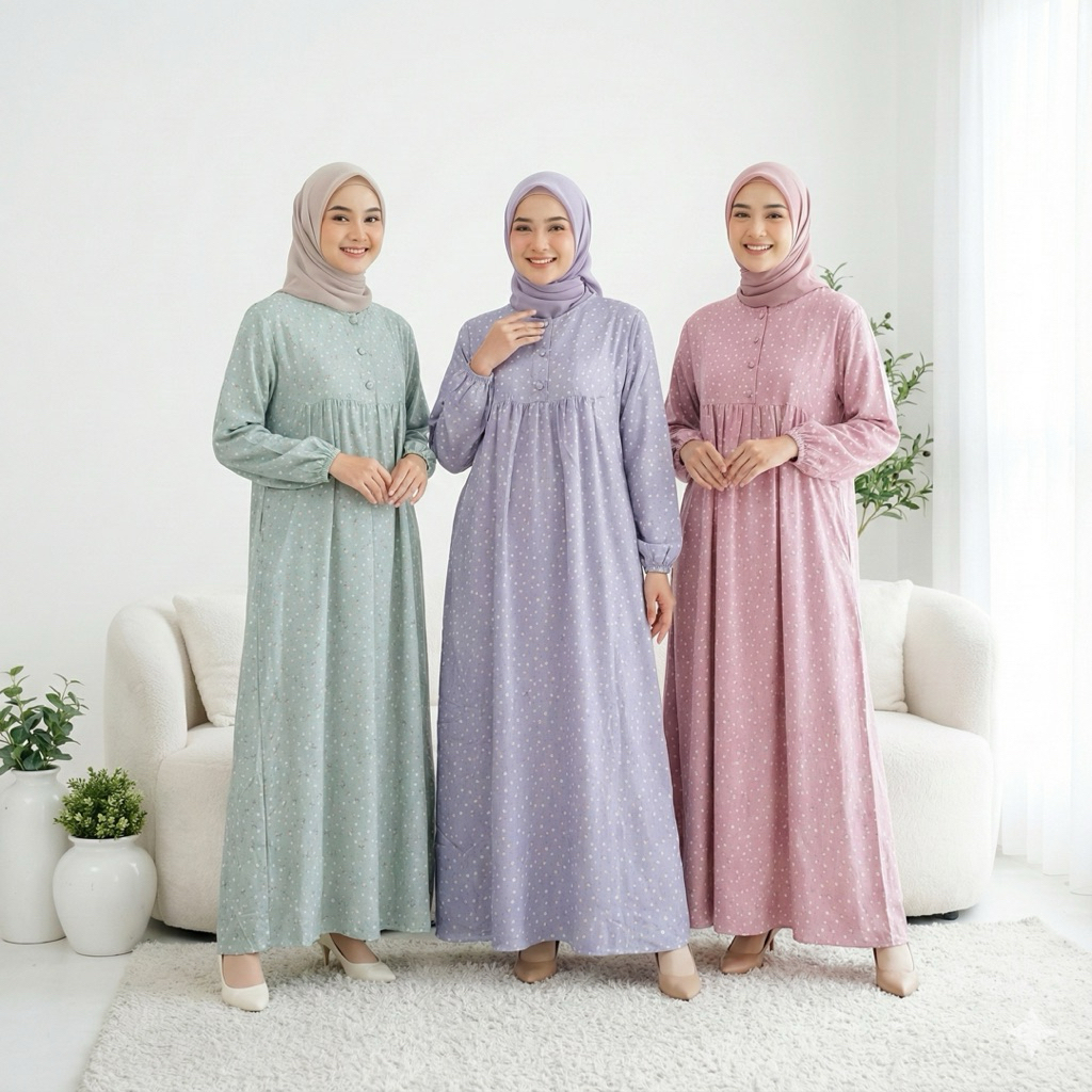 Gamis Dress Crinkle Motif Bunga Kecil