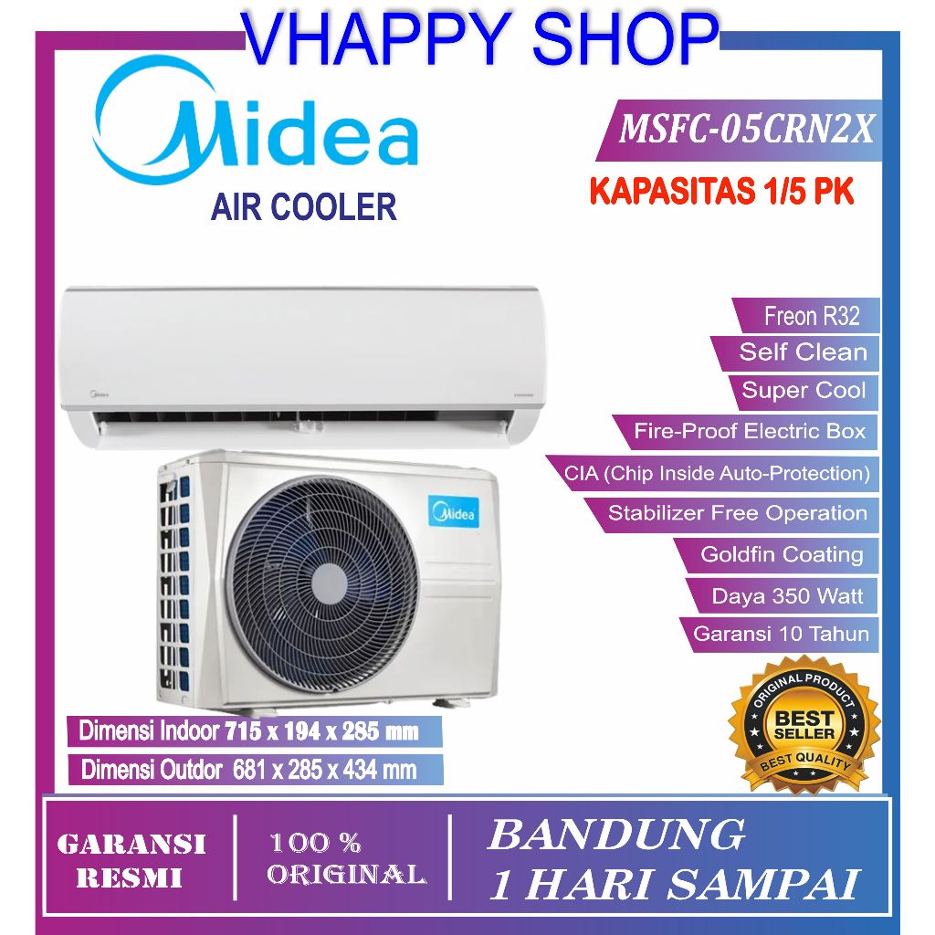 AC MIDEA 1/2 PK MSFCE-05CRN2X / MSFC-05CRN2X / MSAFE-05CRN2X GARANSI RESMI