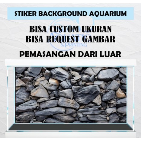 Stiker background akuarium wallpaper batu