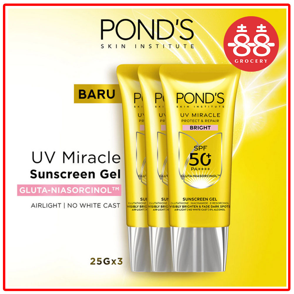 PONDS UV MIRACLE BRIGHT SPF 50+ 25G TRIPLEPACK / SUNSCREEN PONDS SPF 50 PA ++++