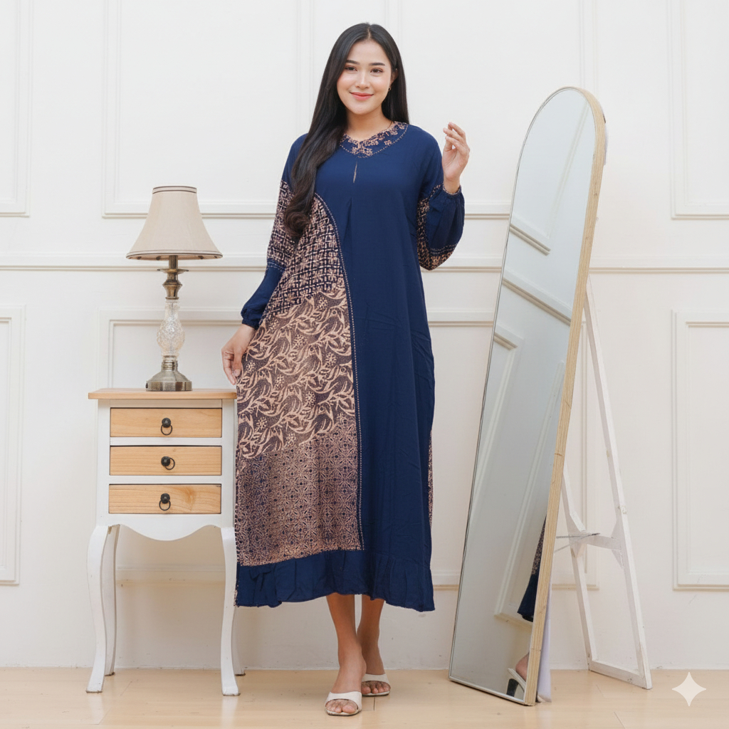 Baju Gamis Kirana Wanita Batik Pekalongan Rayon Adem Ibu Ibu Busui Kekinian Terbaru