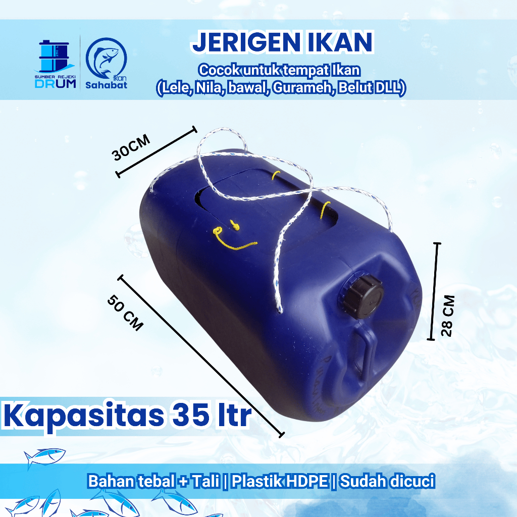 Jerigen Ikan 35L tebal dan kuat (Wadah Ikan Hidup / Lele / Nila / Gurame / bawal / belut / ikan hias