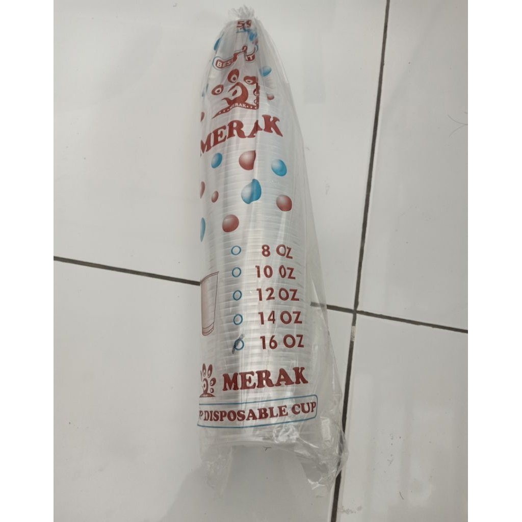 Gelas Plastik 16oz isi 50pcs | Merak 16oz isi 50pcs