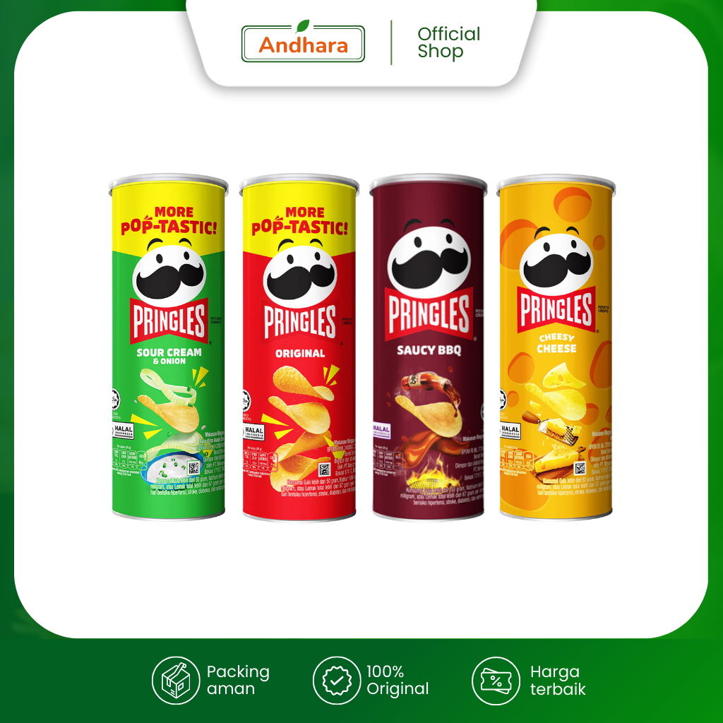 Pringles Potato Chips Keripik Kentang 102gr - [Original / Sour Cream & Onion / Cheesy Cheese] Snack 