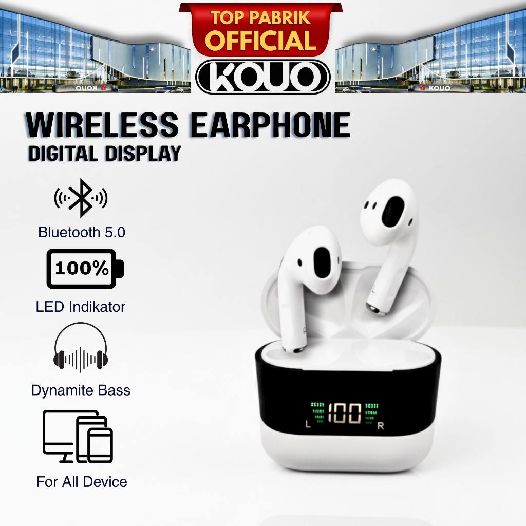 KOUO TWS-60 Wireless TWS Earphone Bluetooth Dengan Layar Digital LED Untuk Music Telepon Games Video