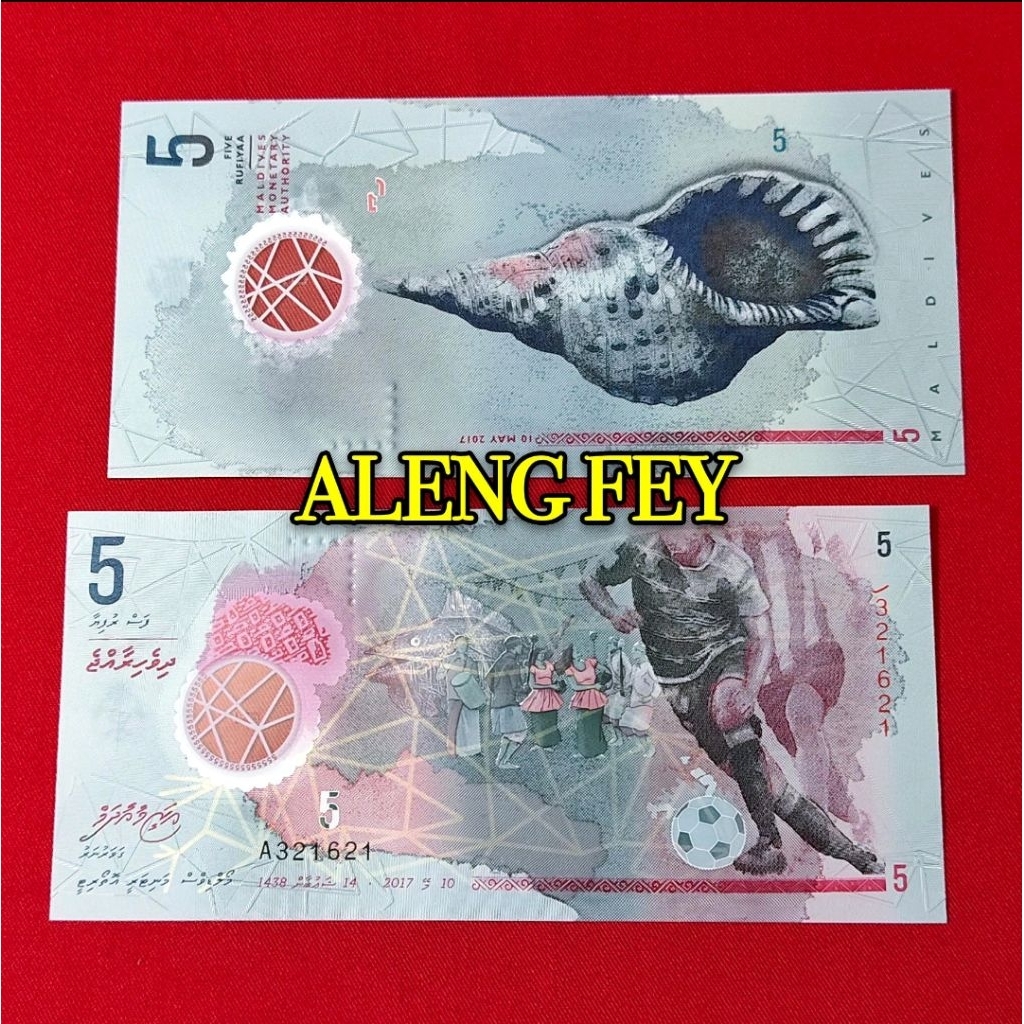 Uang asing maldives polymer 5 rufiyaa UNC