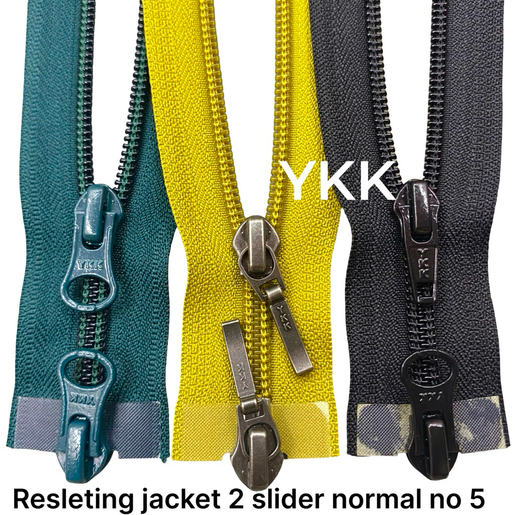 per pcs Resleting merk YKK 2 slider no 5 kepala normal panjang 68>100 cm