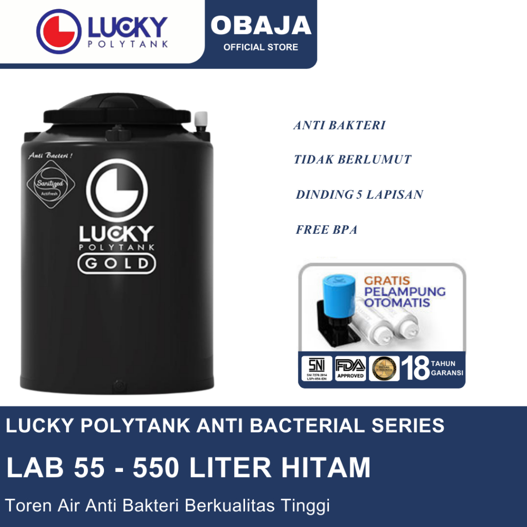 Lucky Polytank Toren Air LAB 55 Hitam / Toren Air LAB 550 Liter Hitam Lucky Polytank