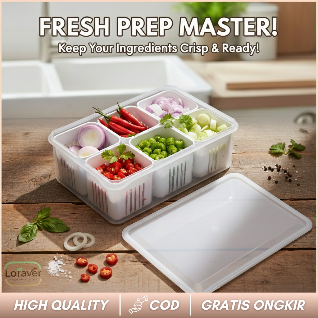 LOFAVER C06 - Kotak Makanan Penyimpanan Kulkas Food Container 6 Sekat BPA Free