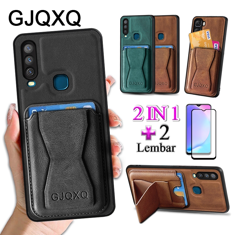 GJQXQ 2 In 1 Case For VIVO Y17 Casing Ponsel Kulit Premium Dengan Slot Kartu Kredit Dompet Dan Anti 