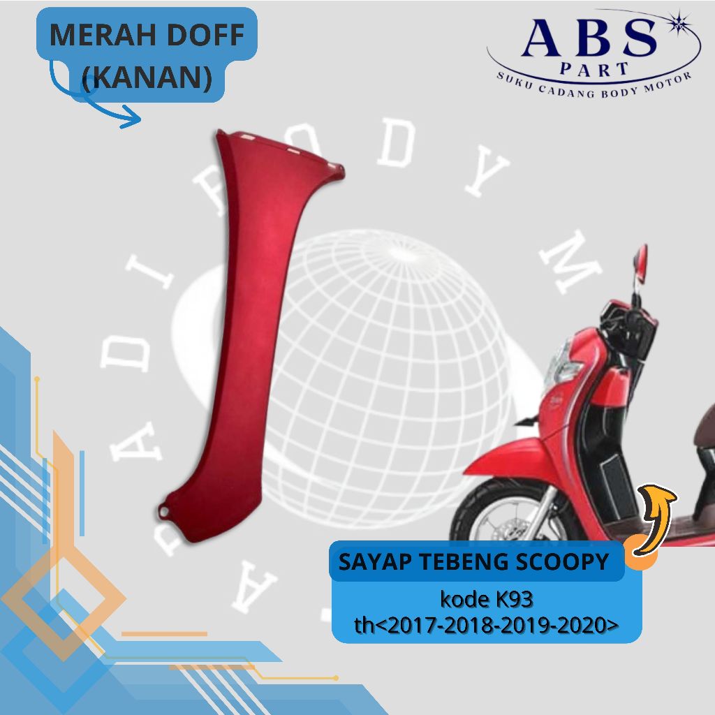 cover body depan sayap tebeng R Scoopy esp new k93 sayap kanan merah doff 2017 2018 2019