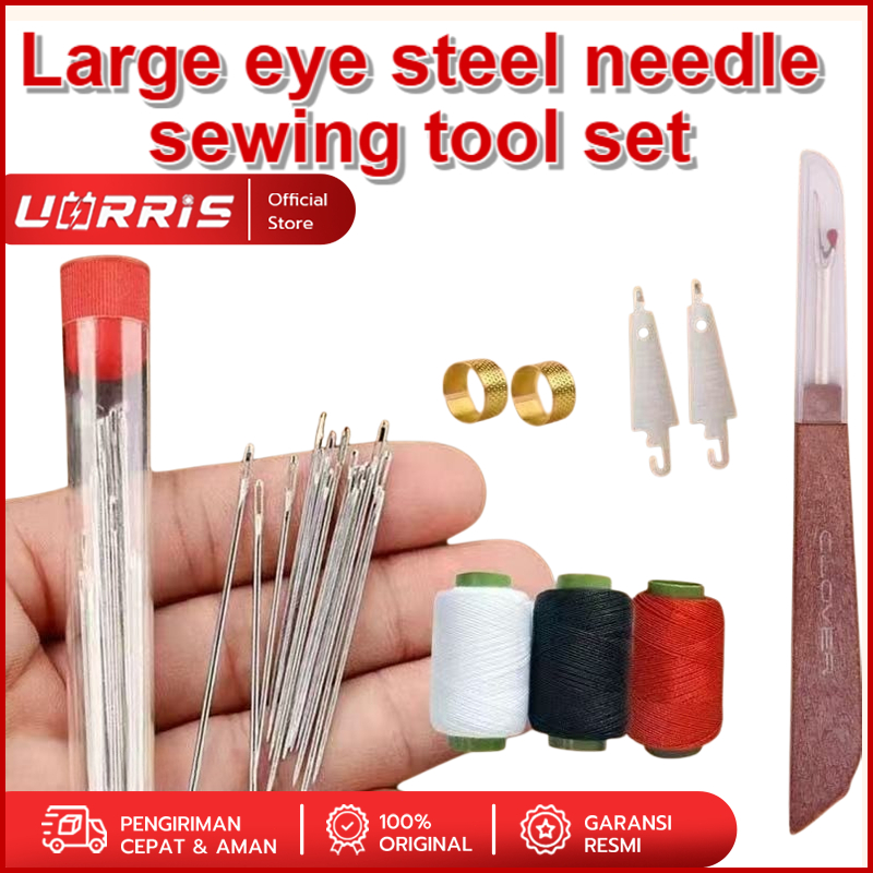 Set jarum jahit tangan 34 buah, jarum lubang besar, jarum lansia, jarum rumah tangga, jarum jahit ta