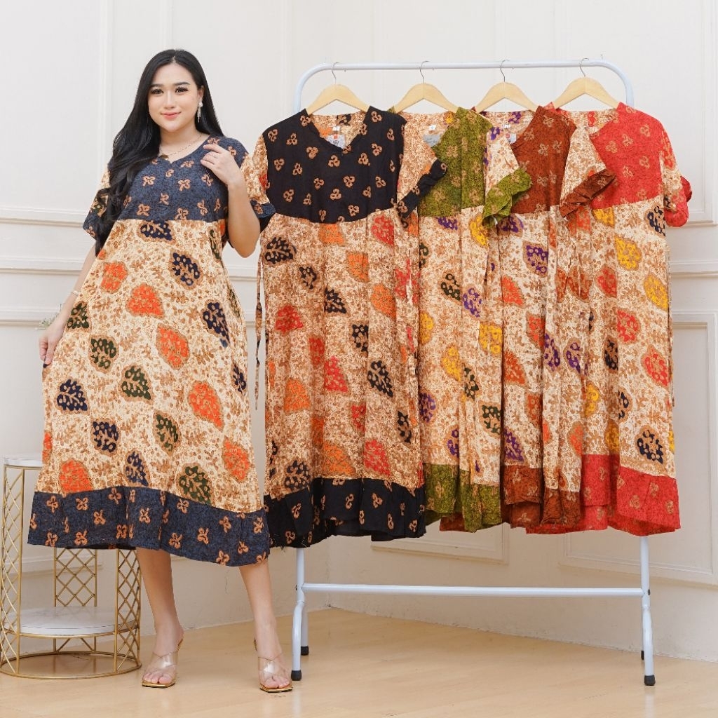 Daster jumbo ld 120 cap pelangi dengan modif gradasi warna daster rayon busui frendly resleting depa