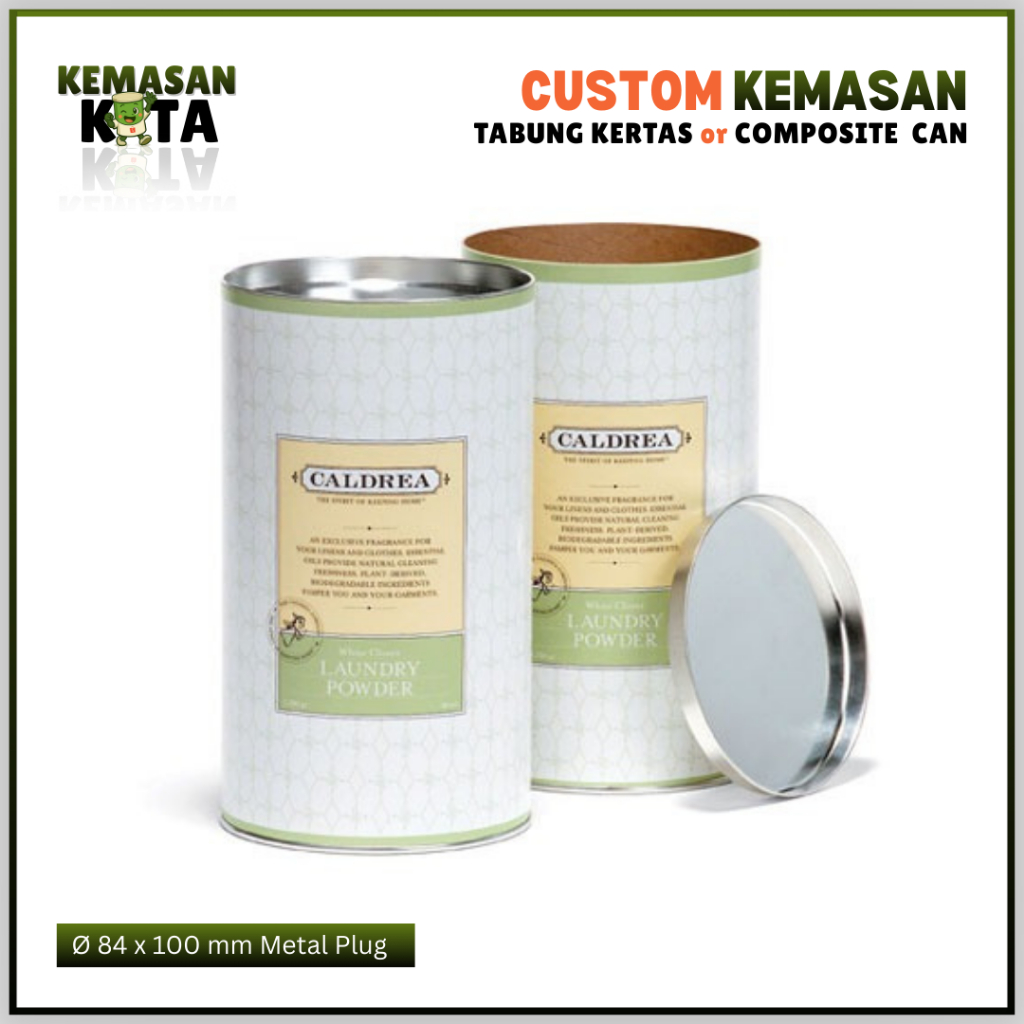 Tabung Kertas / Composite Can Premium Food-Grade Ø 84 x 100 mm Metal Plug | Kemasan Aluma Custom