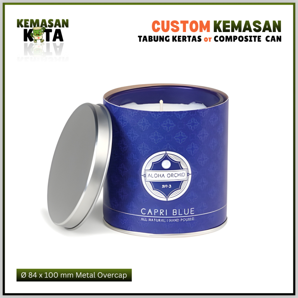 Tabung Kertas / Composite Can Premium Food-Grade Ø 84 x 100 mm Metal Overcap | Kemasan Aluma Custom