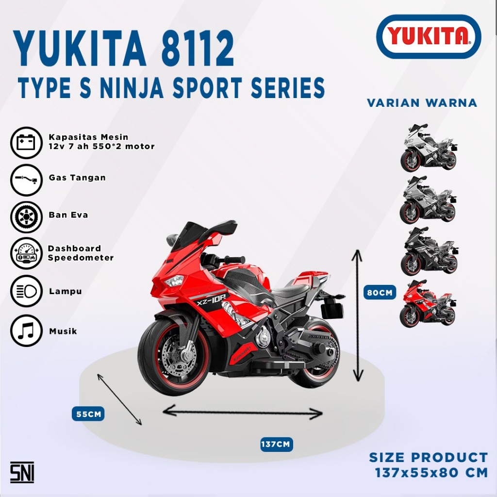 YUKITA 8112 type S NINJA SPORT SERIES Mainan Motor aki anak moge