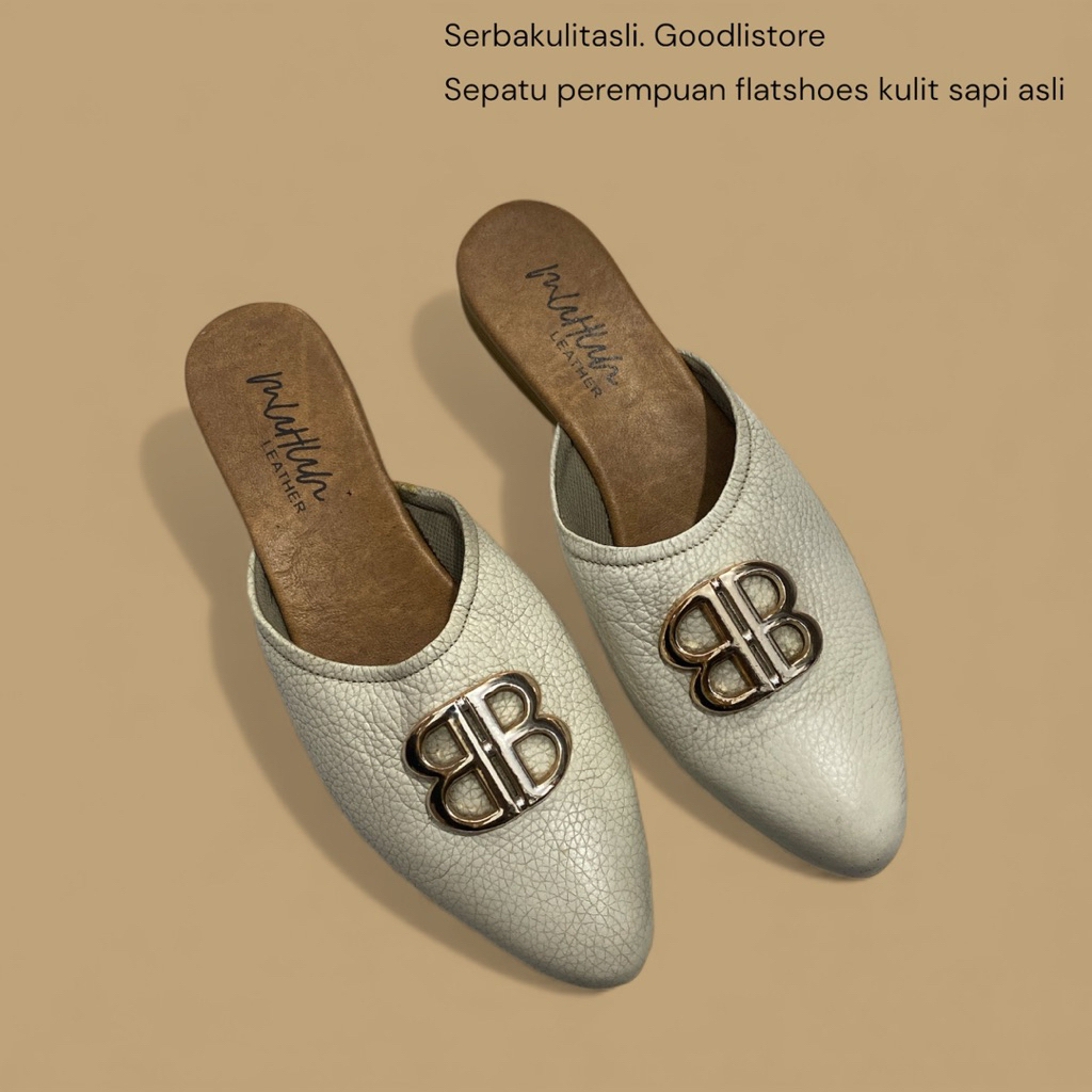 goodlistore - sandal slop wanita bahan kulit sapi asli