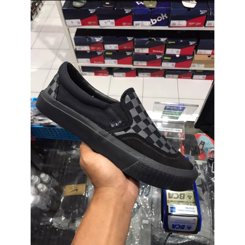 BIG SALE SABA CHECK BOARD HITAM ORIGINAL SEPATU SLIP ON/SNEAKERS
