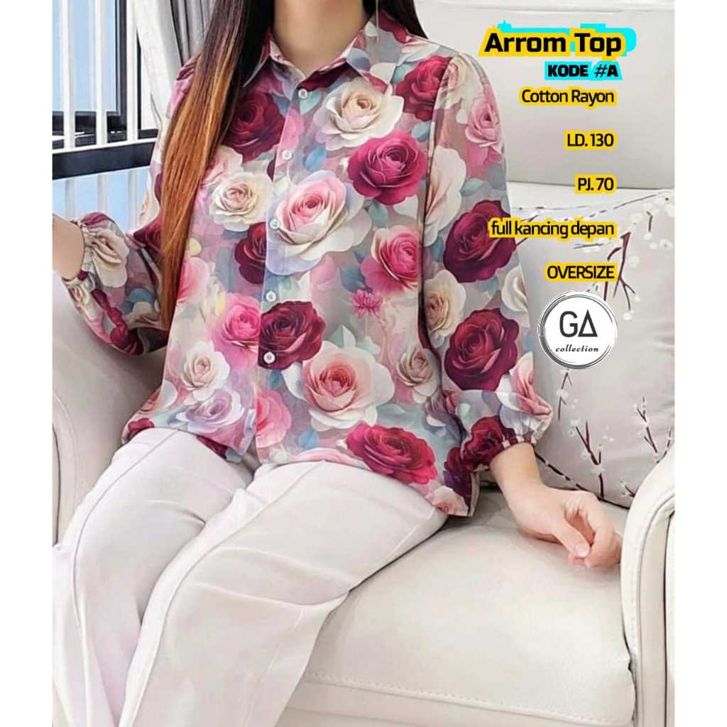 BLOUSE TAHUN OVERSIZE LD 130 MOTIF TERBARU BAJU ATASAN WANITA LENGAN KERUT LD 130