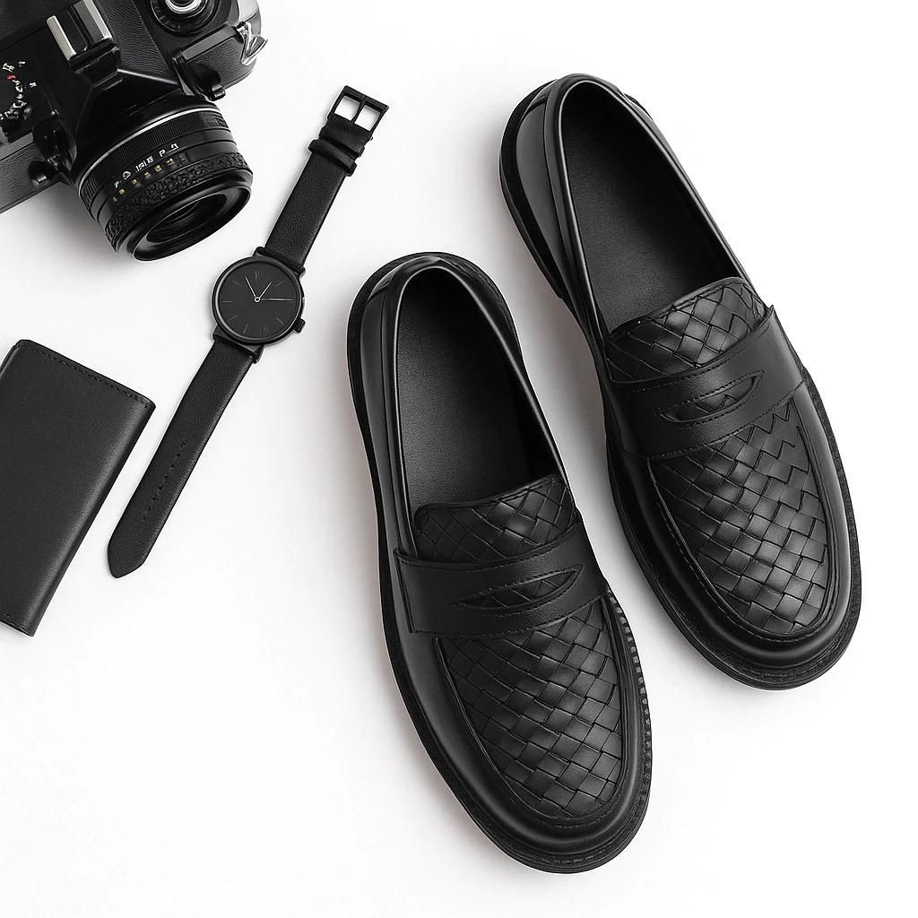 Sepatu Loafers Pria Casual Kombinasi Bottega – Slip On Elegan Hitam Gray
