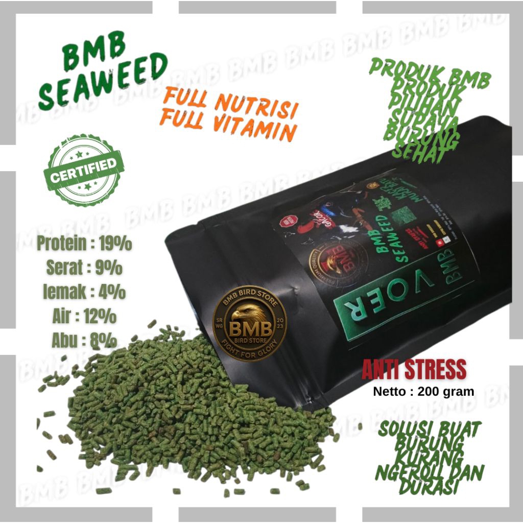 VOER BMB SEAWEED PAKAN BURUNG MURAI BATU, KACER, ANIS KEMBANG, ANISMERAH, PENTET, JALAK SUREN