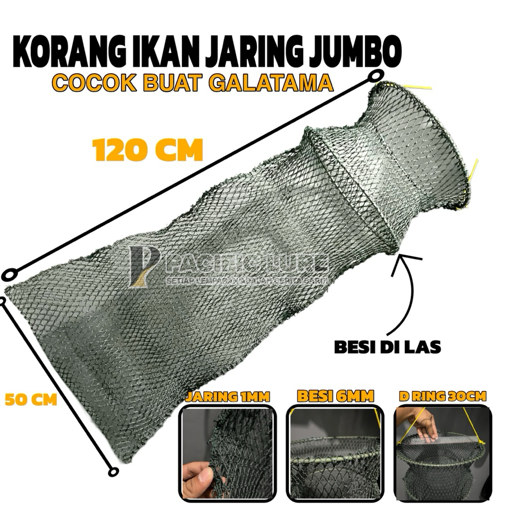 Korang ikan jaring ring besi 120Cm | koja ikan jaring galatama lele