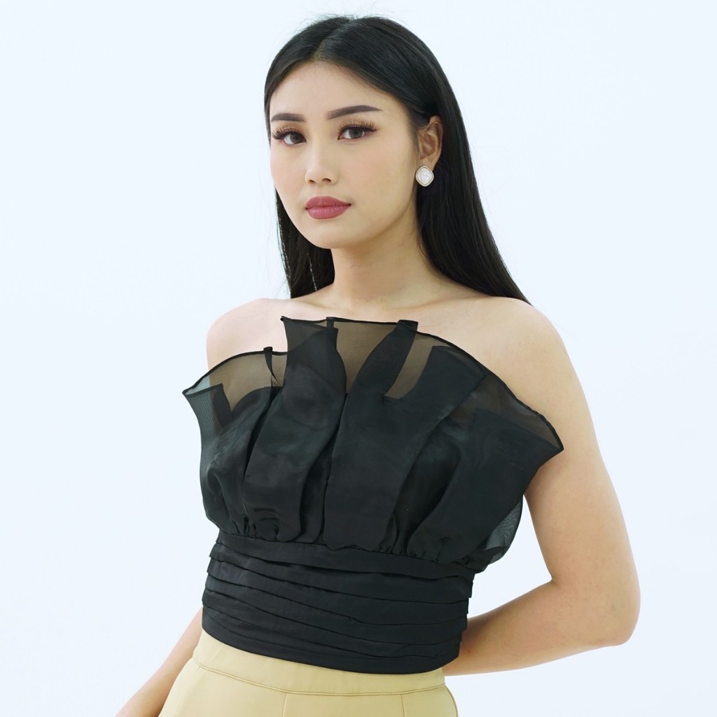 Organza Top Kombinasi Byenori Blouse Wanita ke pesta