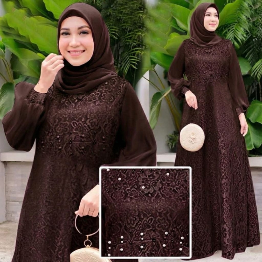 Gamis Nadine mutiara M-L-XL/Gamis lebaran/Gamis pesta/Dress pesta/Dress wisuda Good Quality