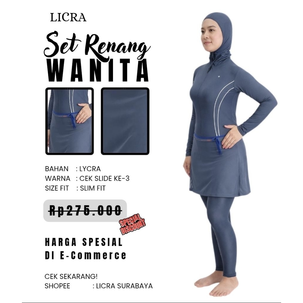 LICRA Baju Renang Muslim Wanita Dewasa-Remaja Setelan Renang Wanita Dewasa LY001