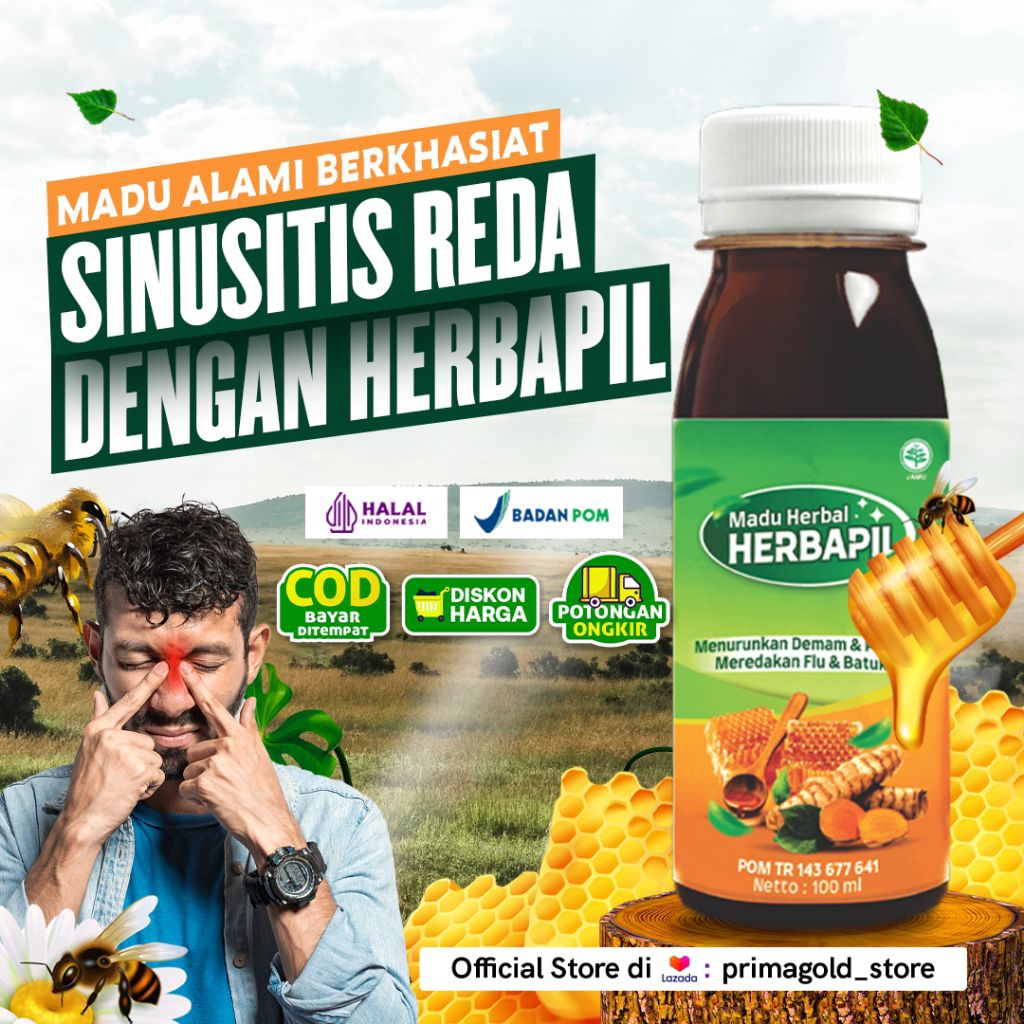 ( TERBAIK ) MADU HERBAPIL - Madu Sinusitis Mengobati Sinusitis Batuk Pilek & Sakit Tenggorokan Asli 
