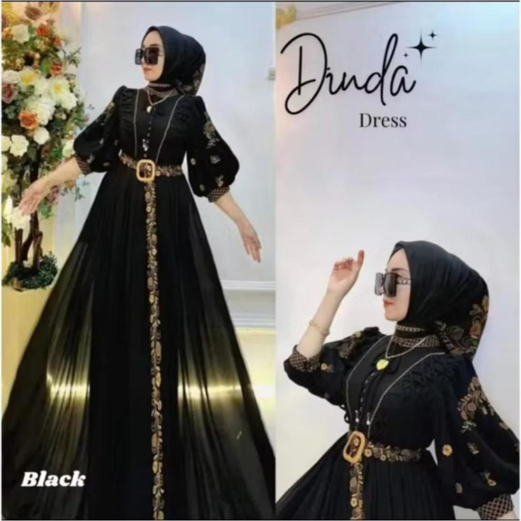 Ava Abaya Dinda Dress Wanita Kekinian Ceruty Babydoll Mix Bordir Gamis Kondangan 2026 Mewah Ukuran M