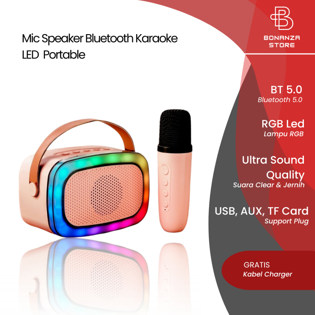 Mic Speaker Bluetooth Karaoke LED Tanpa Kabel Mini Portable