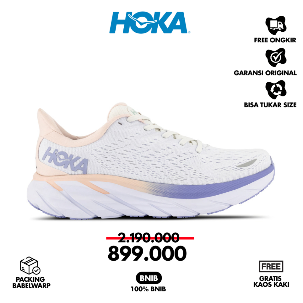 Sepatu Runnning Wanita Hoka Clifton 8 White Purple