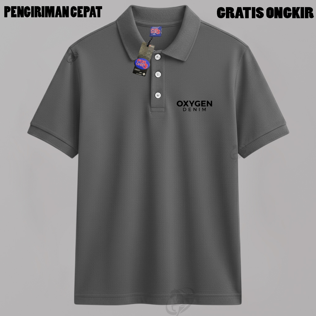 Kaos Polo Kerah Terbaru OXygen Denim Hitam Bahan Tebal Tidak Bikin Gerah Kekinian Pria Wanita Korea 