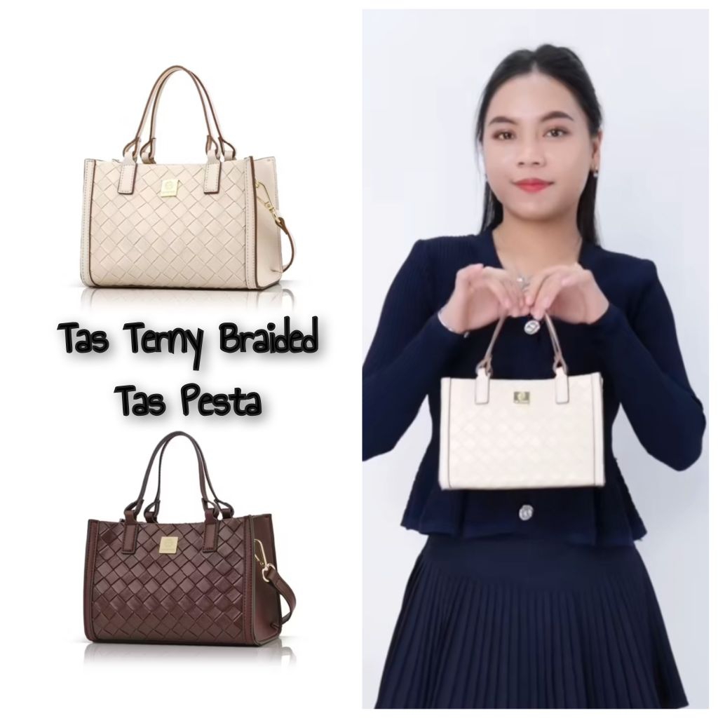 Les Catino Tas Temy Braided Tas Pesta Tas Tangan Tas Selempang Tas Kecil Tas Wanita