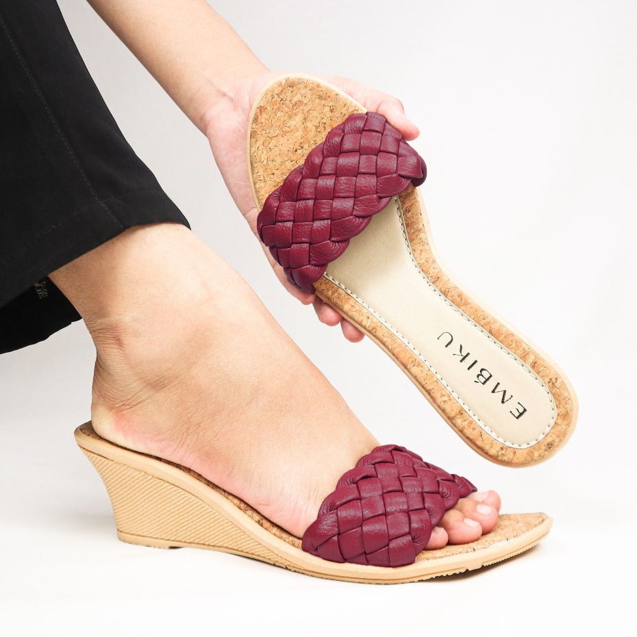 Sandal Kulit Wanita - Sandal Wedges 5cm - Sandal Papirut Garut - Sandal Kulit Sapi Asli