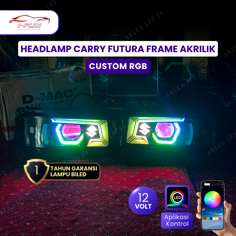 Headlamp Carry Futura Custom Frame Akrilik Model 2 Set Biled 3 Inch 12V Full RGB Sepasang Lampu Depa