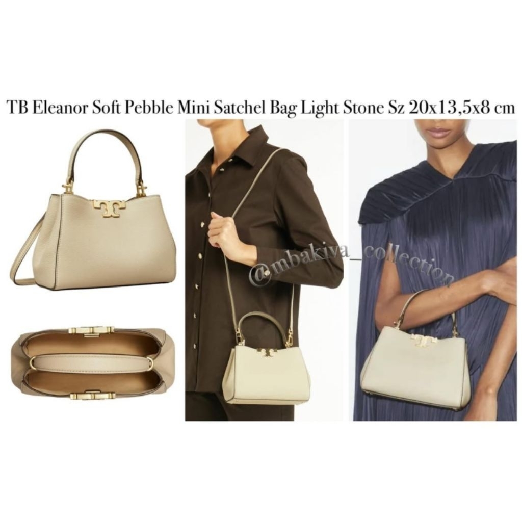 TB Eleanor Soft Pebble Mini Satchel Bag Light Stone