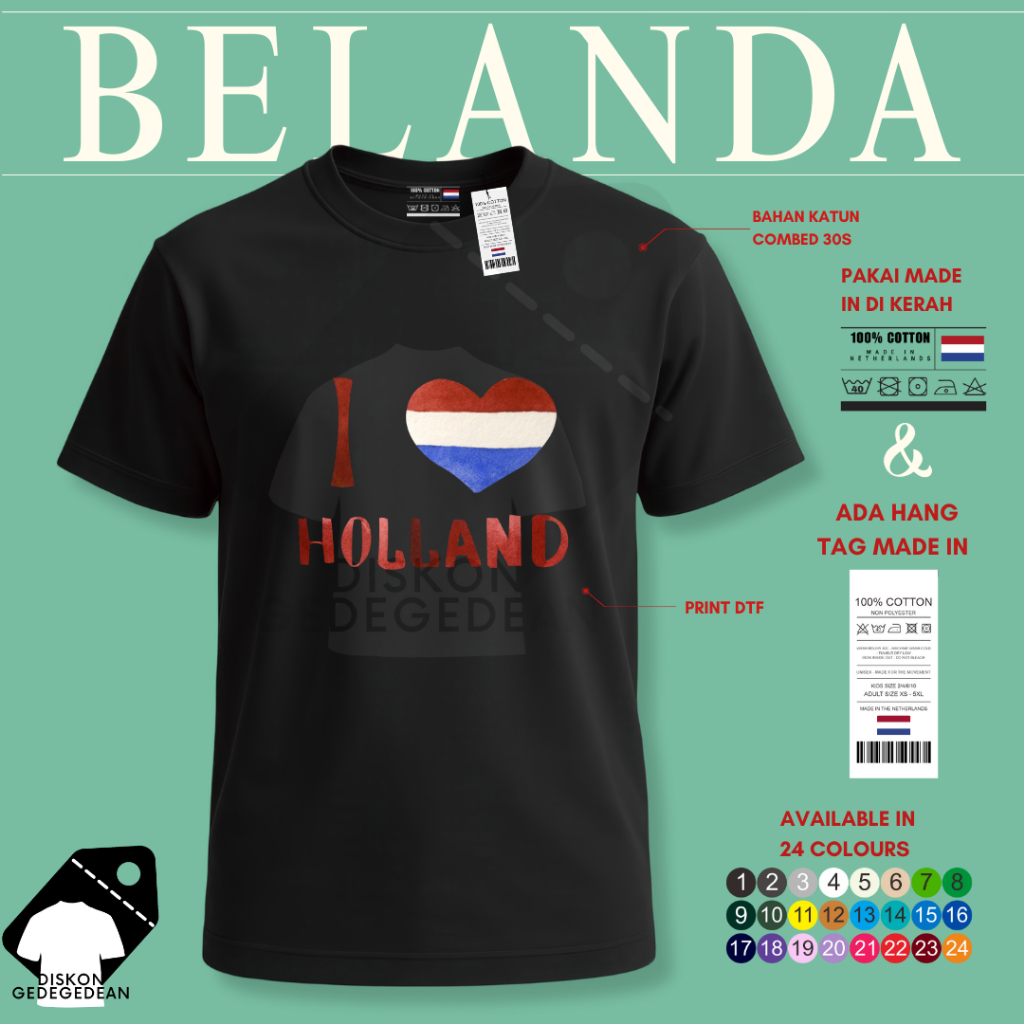 Diskongedegedean Kaos Belanda Holland Amsterdam, Baju Belanda Amsterdam Tshirt Belanda Holland 3