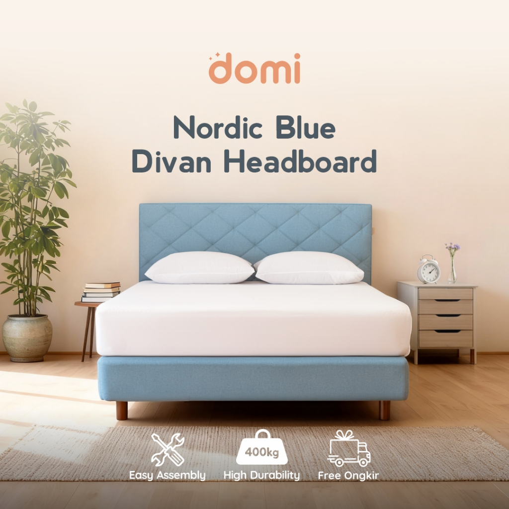 Domi Tempat Tidur Dipan + Sandaran Nordic Blue / Divan + Headboard
