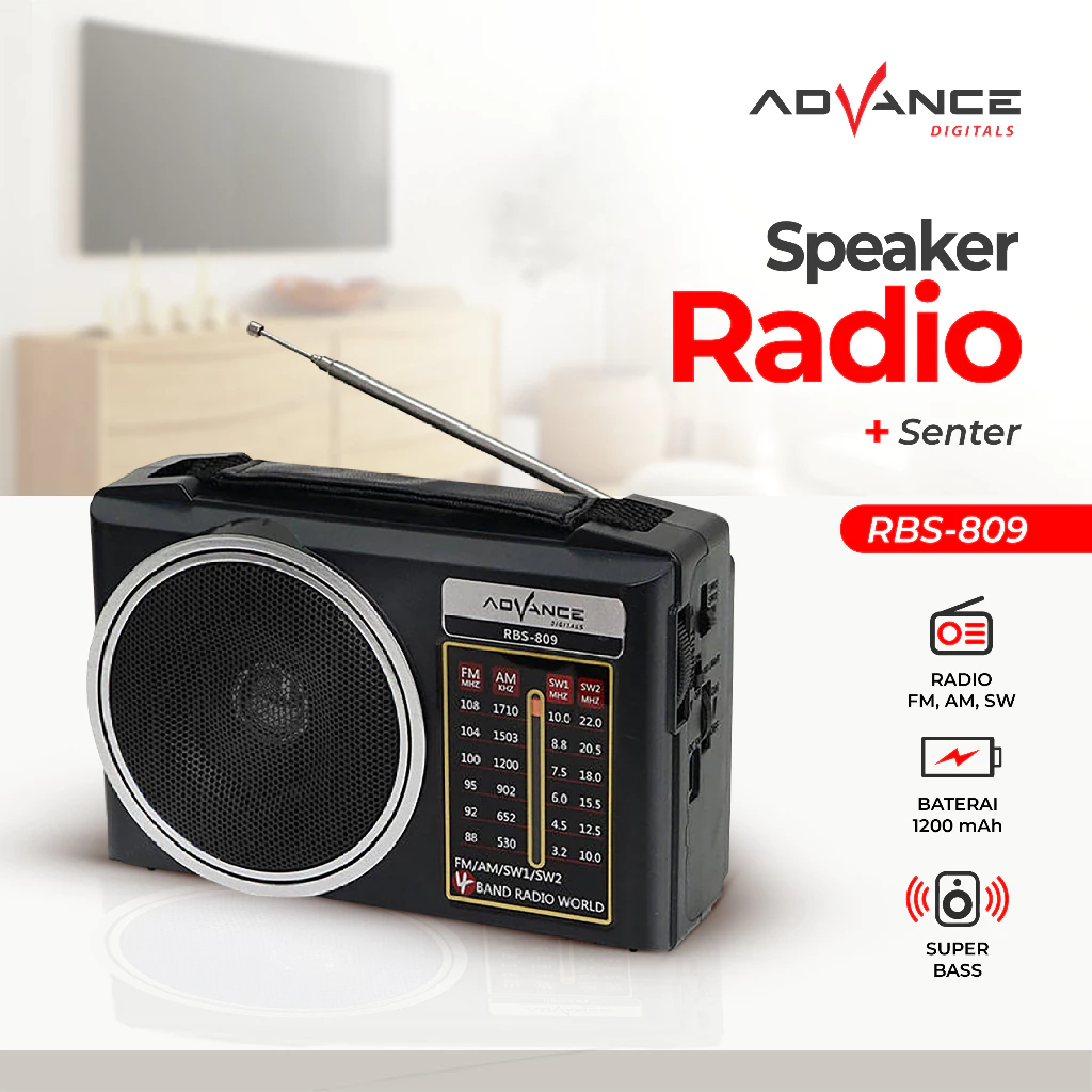 Advance RBS-809 Speaker Radio Jadul + Senter/ Radio Jadul Radio AM/FM/SW bisa di charger /  Speaker 