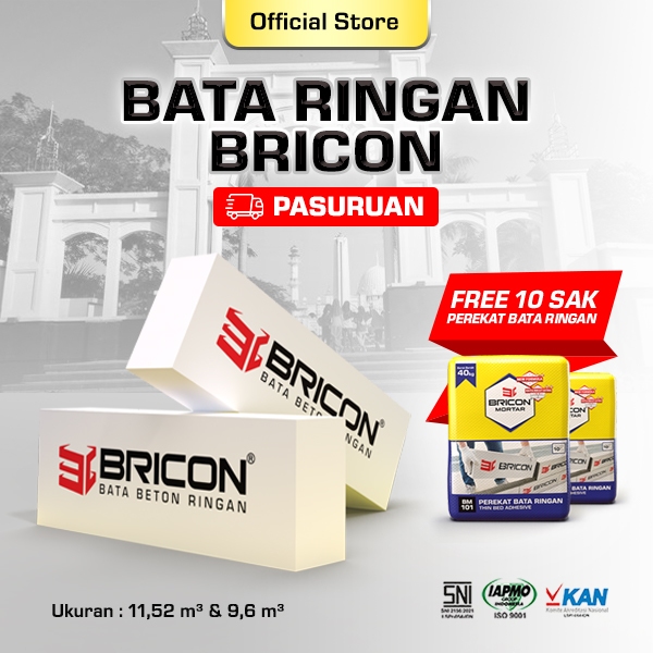 BRICON - Bata Ringan Premium SNI 1 DO 11,52 m³ Bonus Bundling Mortar 10 Sak - PASURUAN