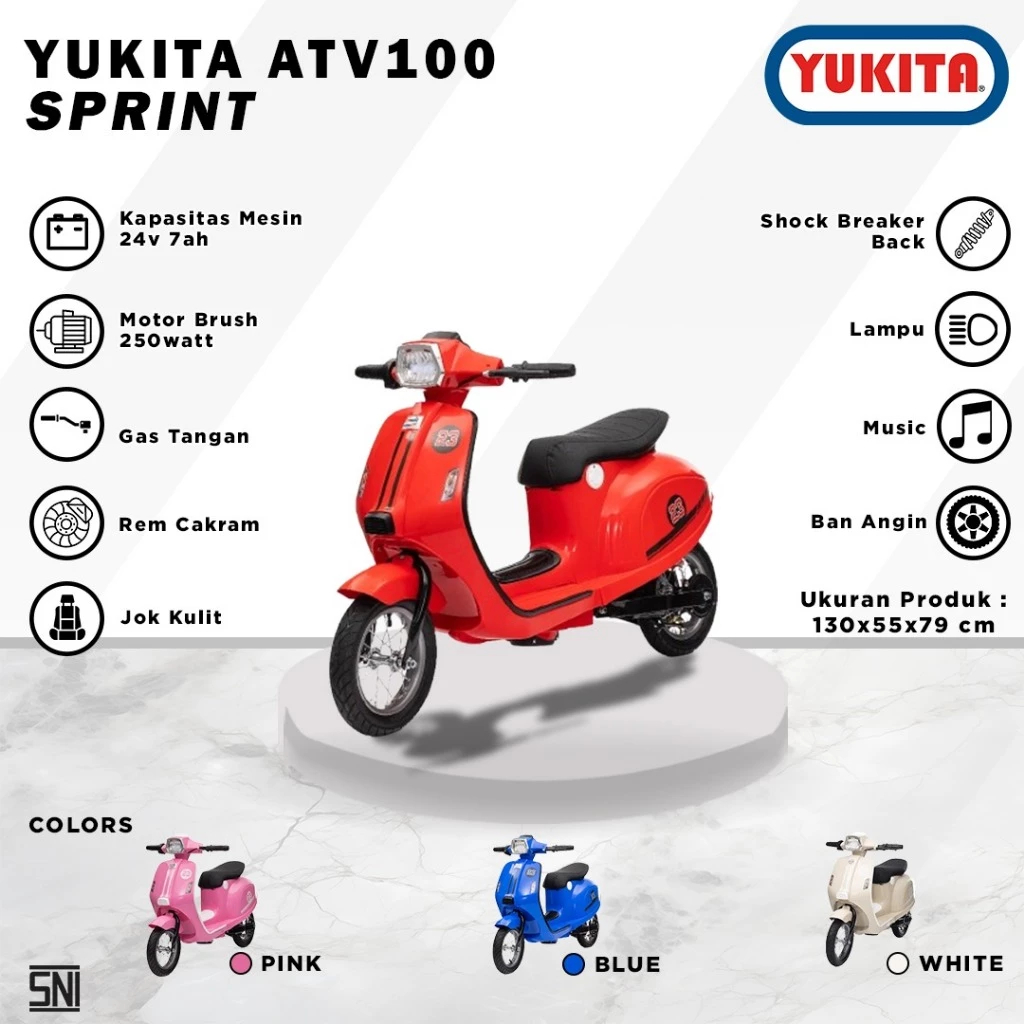 Mainan Aki Motor Anak Yukita ATV 100 Vespa Sprint Brushles vesmet skuter bikecycle