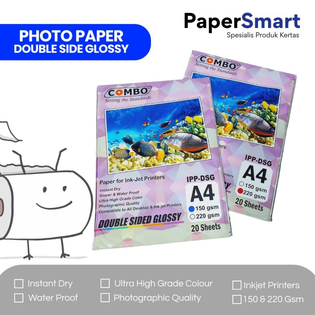 Kertas Foto 2 Sisi A4 220Gsm / Double Side Glossy Photo Paper / Kertas Cetak Foto 2 Sisi 150gsm