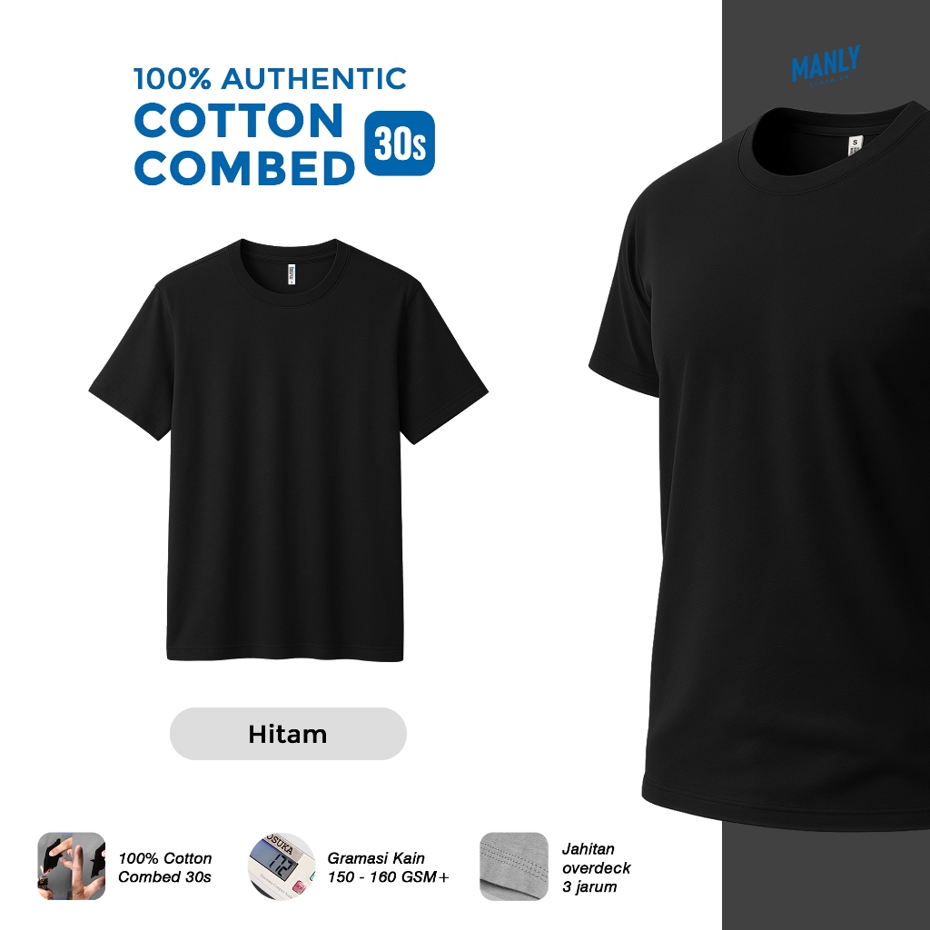 Kaos Hitam Polos Premium Cotton Combed 30s