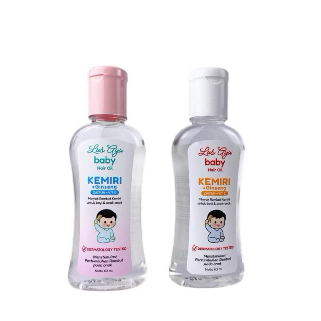 Lus Ayu Baby Hair Oil Kemiri Ginseng Pink White Minyak Rambut Bayi 63ml