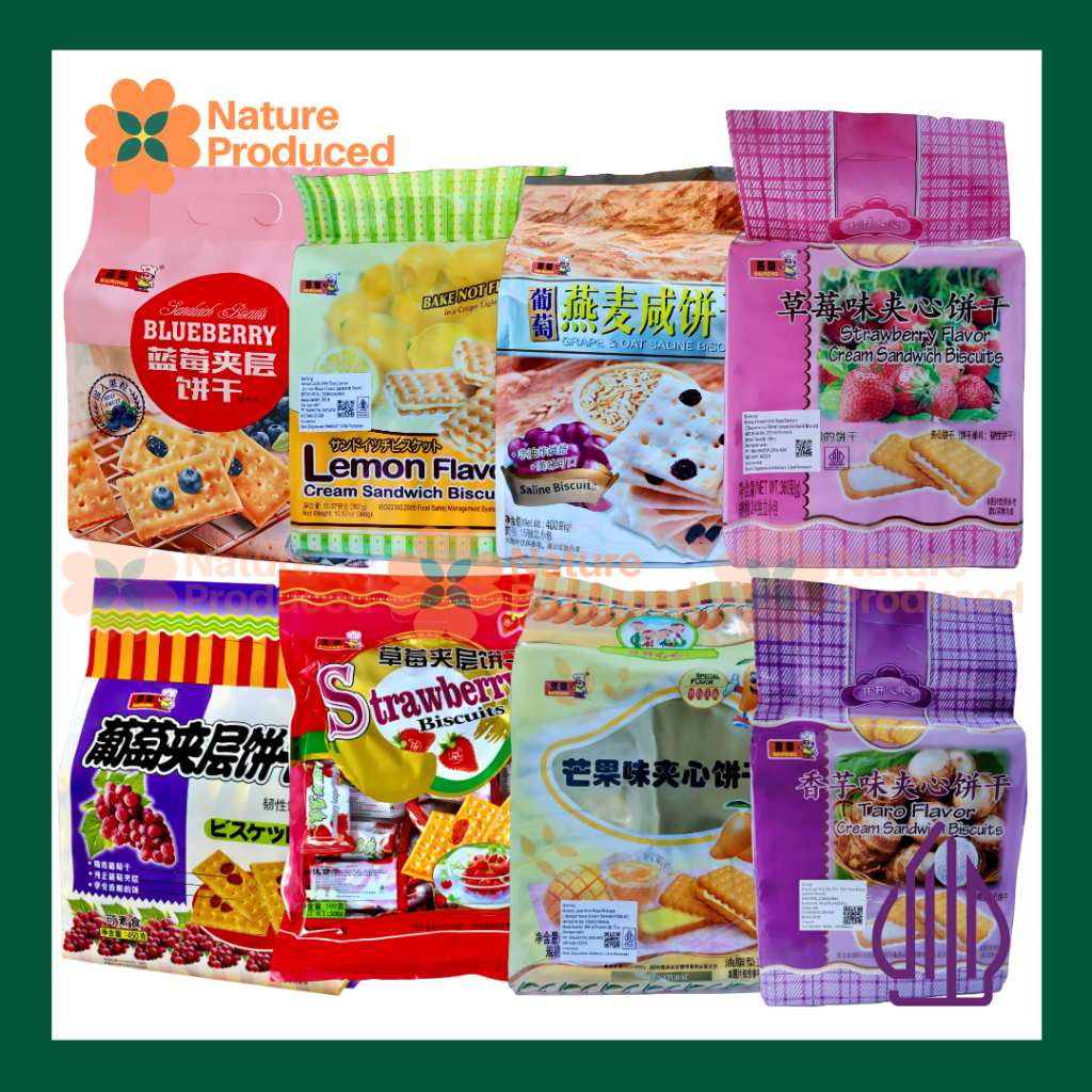 [Bairong] Blueberry Grape Oat Strawberry Lemon Mango Biscuit Cream Creakers | Camilan Import Halal