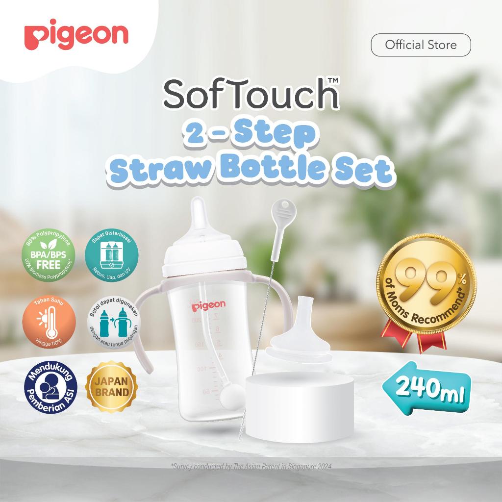 PIGEON Botol SofTouch 2-Step Straw Set 240ml | Botol Susu Transisi | Botol Susu Training Bayi | Anti